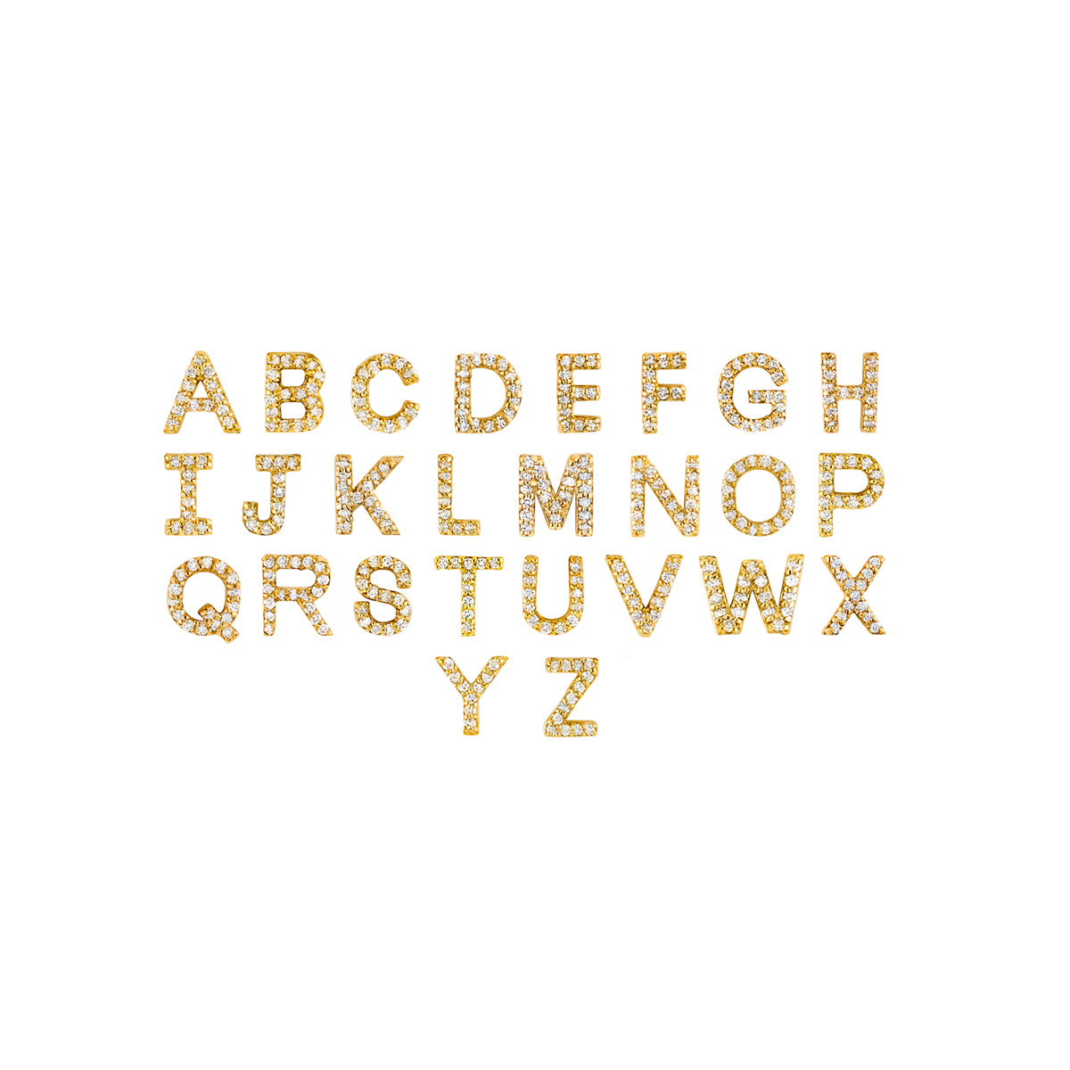 Complete set of diamond-encrusted gold letter pendants - luxurious alphabetic charm collection