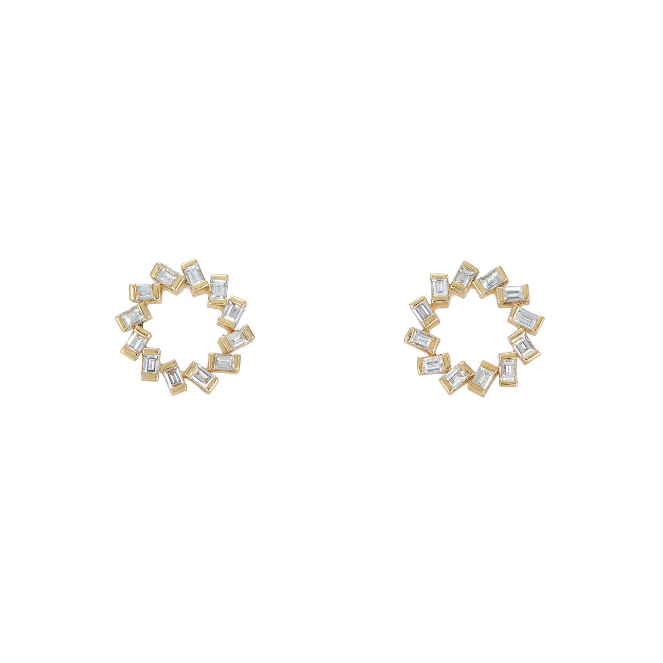 baguette circle stud earrings