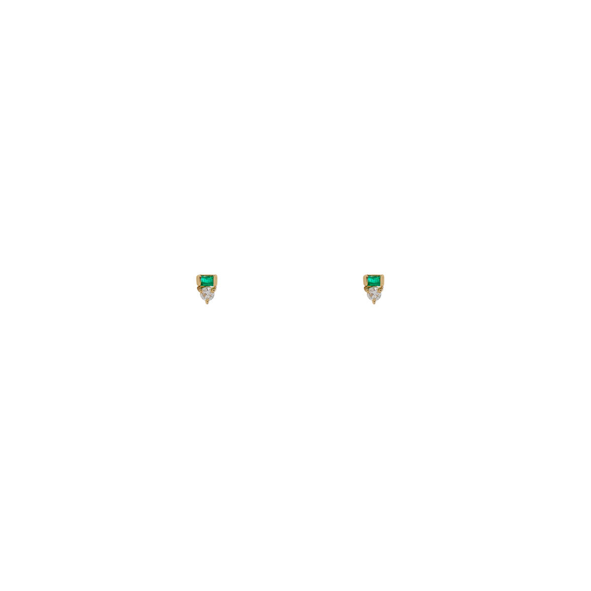 baguette emerald diamond stud gold earrings