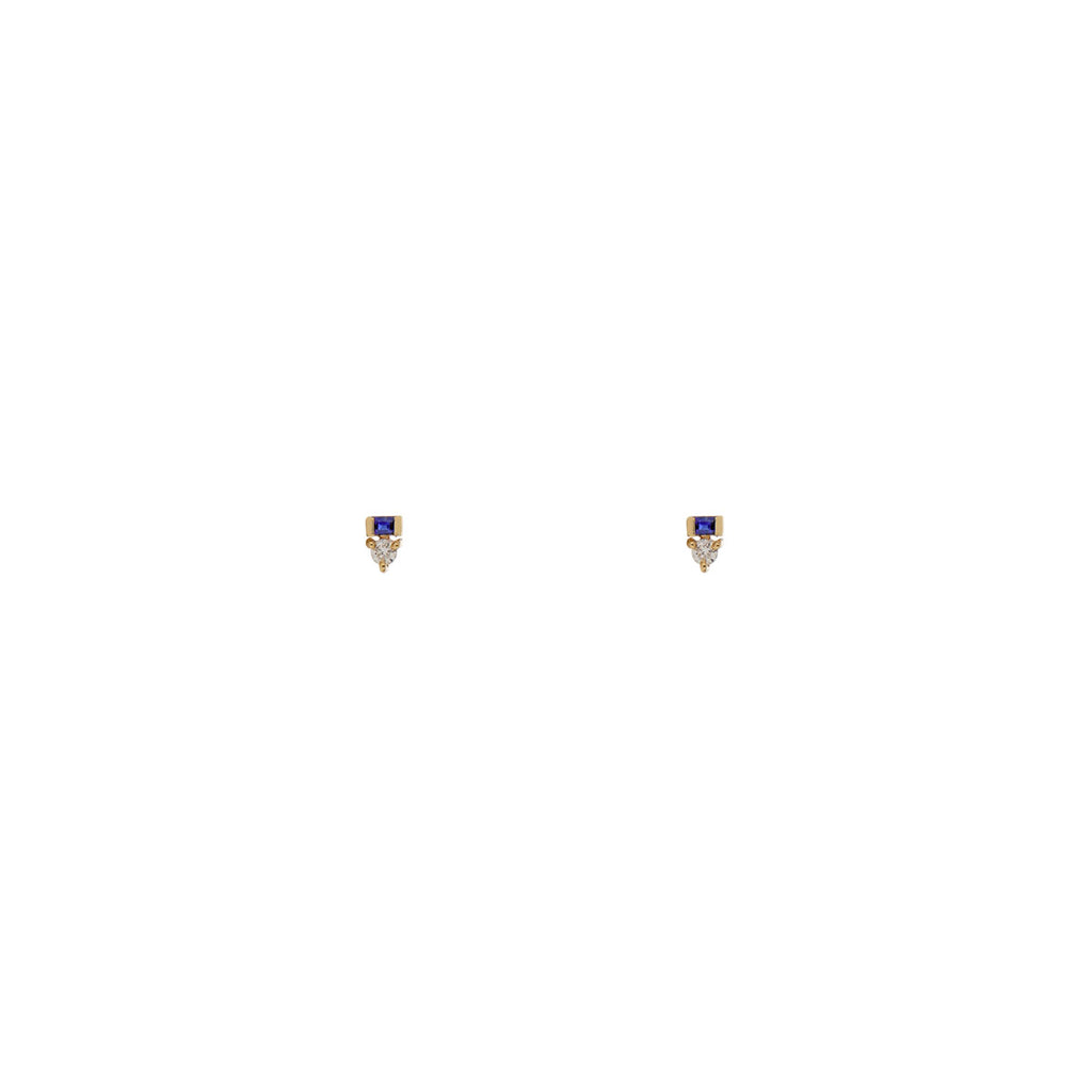 baguette sapphire diamond stud gold earrings