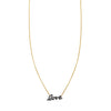 Phoenix Roze 14k gold cursive love necklace with black diamond script pendant