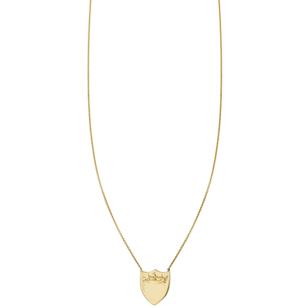 crown shield tiny charm light necklace in yellow gold PRN 270 14KY