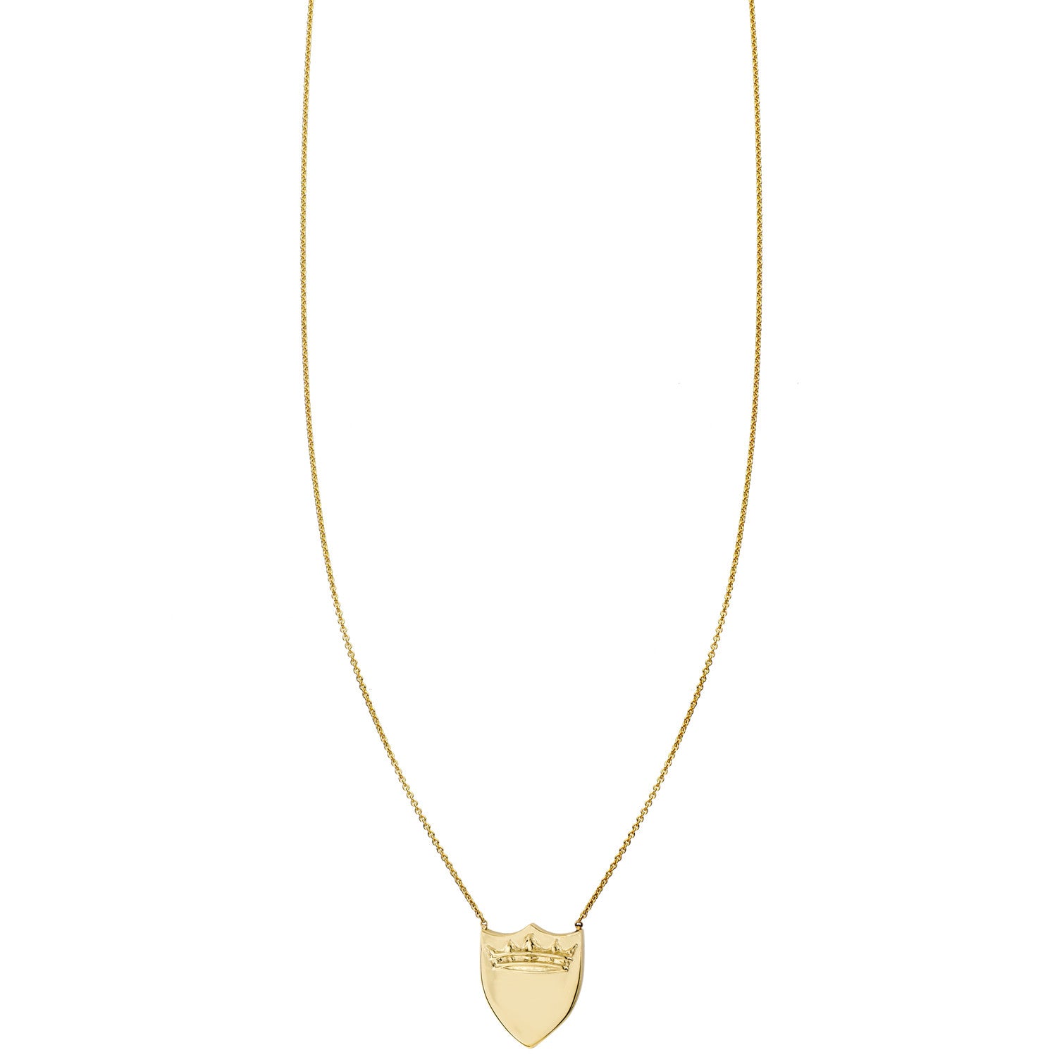 crown shield tiny charm light necklace in yellow gold PRN 270 14KY