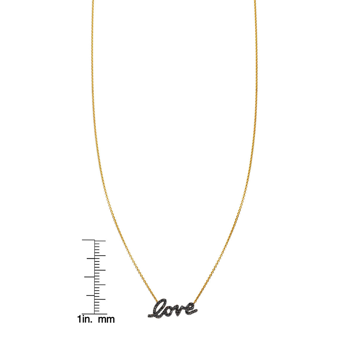 cursive love necklace scale measurement