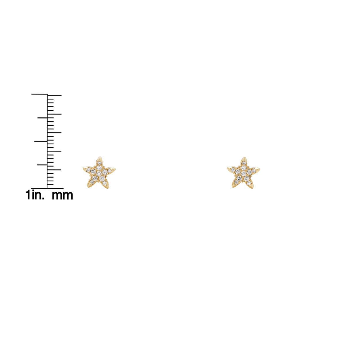 curved diamond star earrings scale measurement