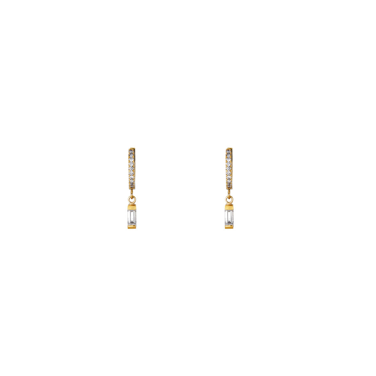 dangling diamond baguette gold hoop gold earrings