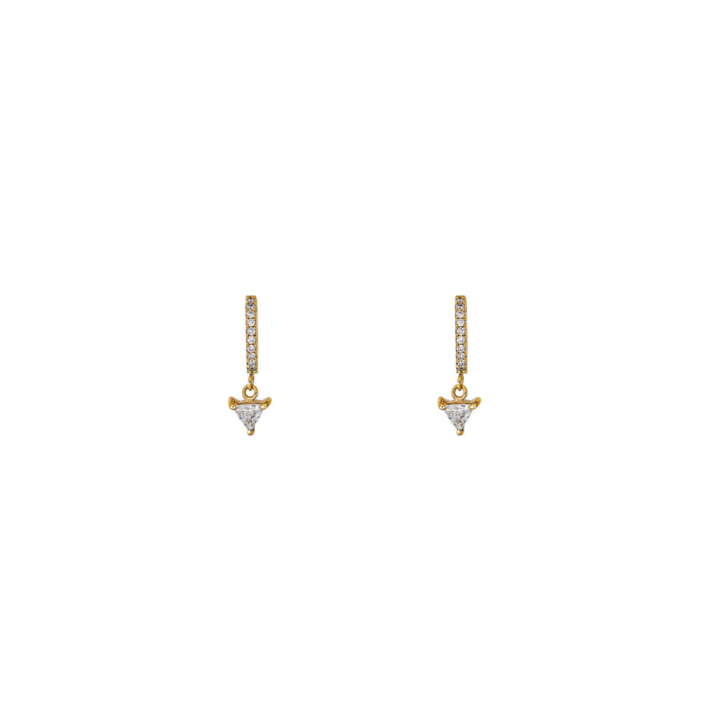 dangling diamond triangle gold hoop gold earrings