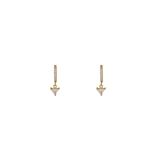 dangling diamond triangle gold hoop gold earrings