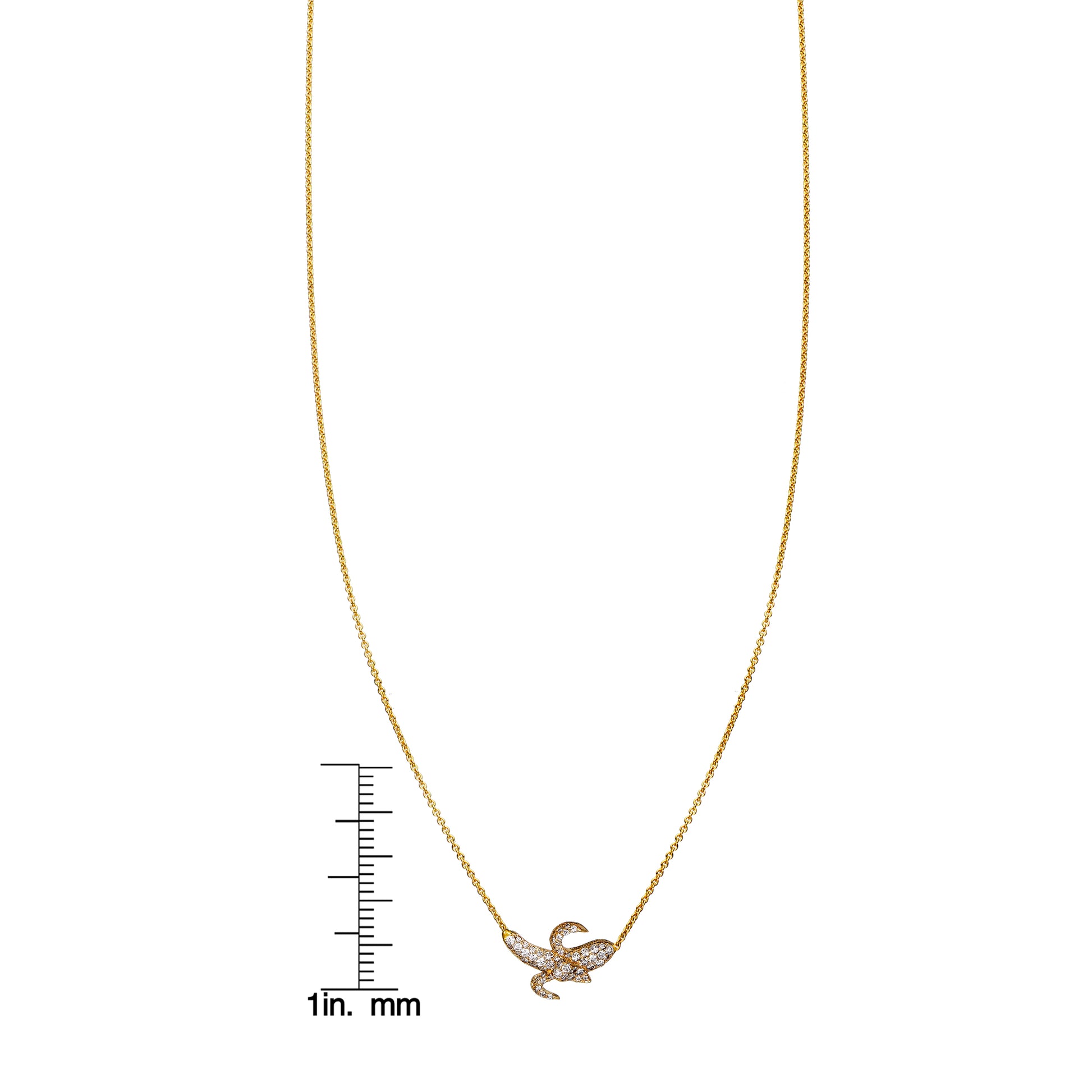 diamond banana gold necklace with ruler