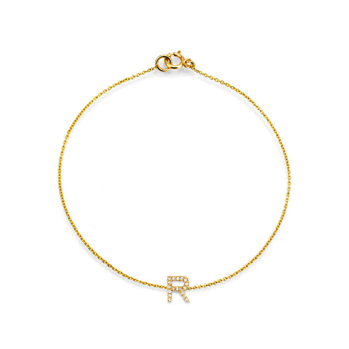 diamond initial abc letter gold bracelet