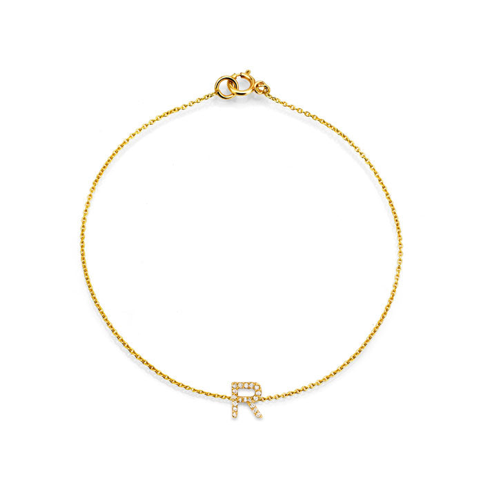 Personalized diamond initial gold bracelet - sparkling letter charm for elegant wrist