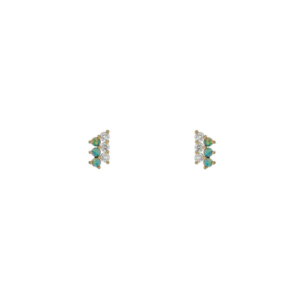 diamond opal small ladder stud earrings