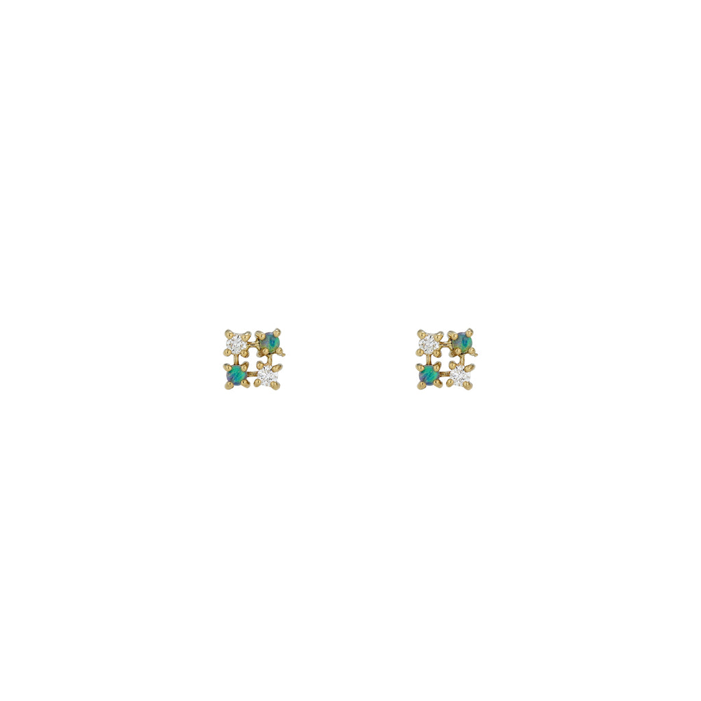 diamond opal square stud earrings