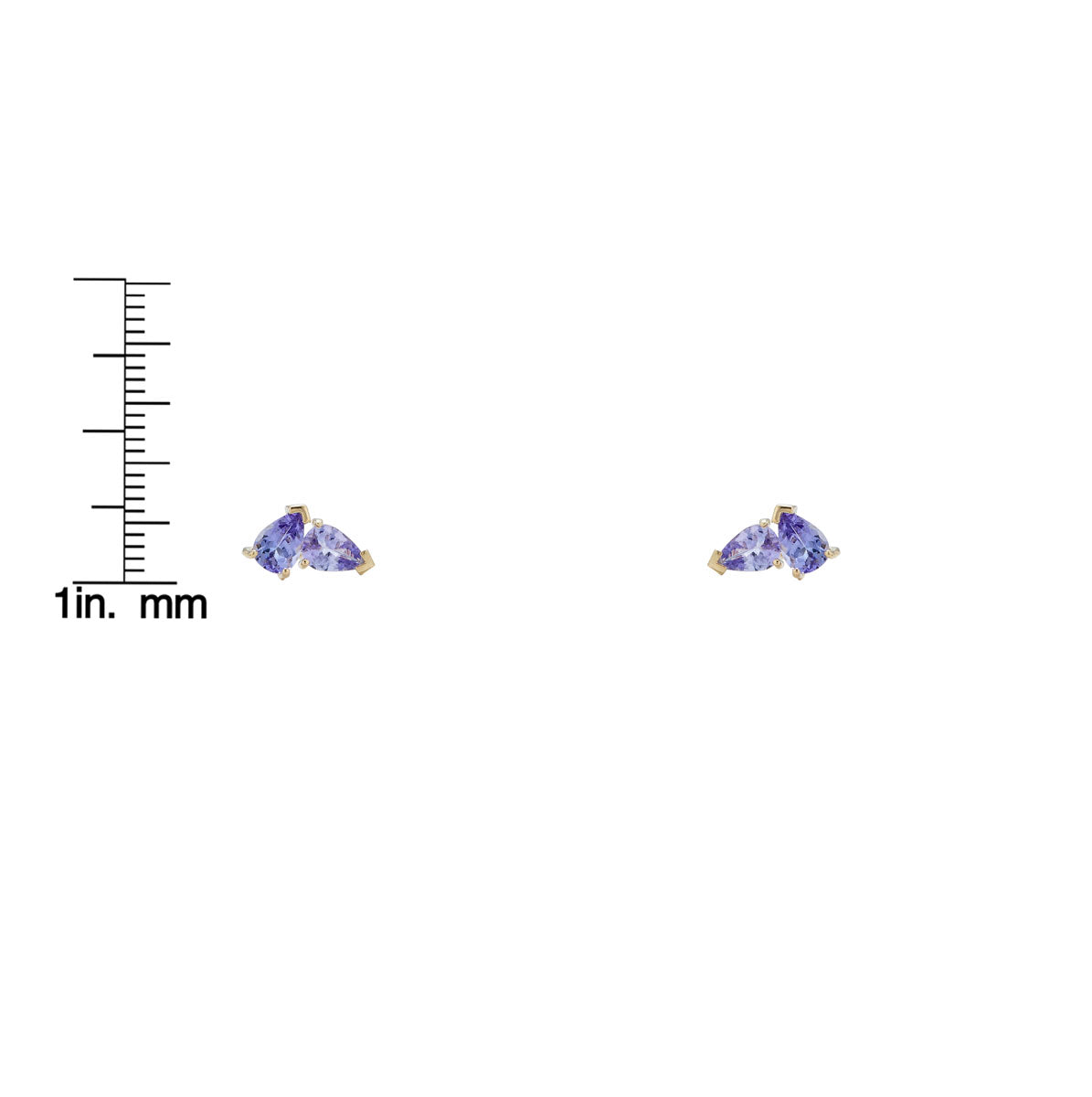 double pear iolite stud earrings scale measurement