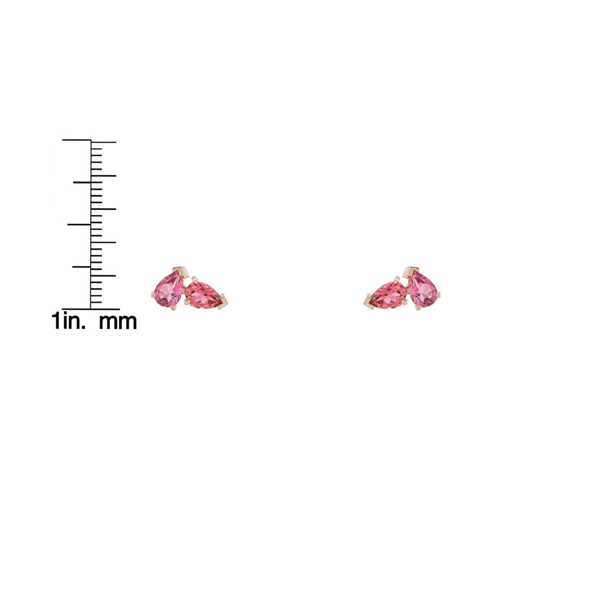 double pear tourmaline stud earrings scale measurement