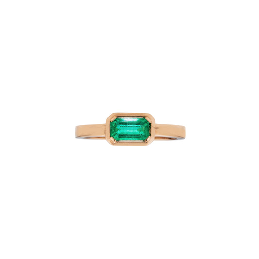 emerald cut gold bezel ring