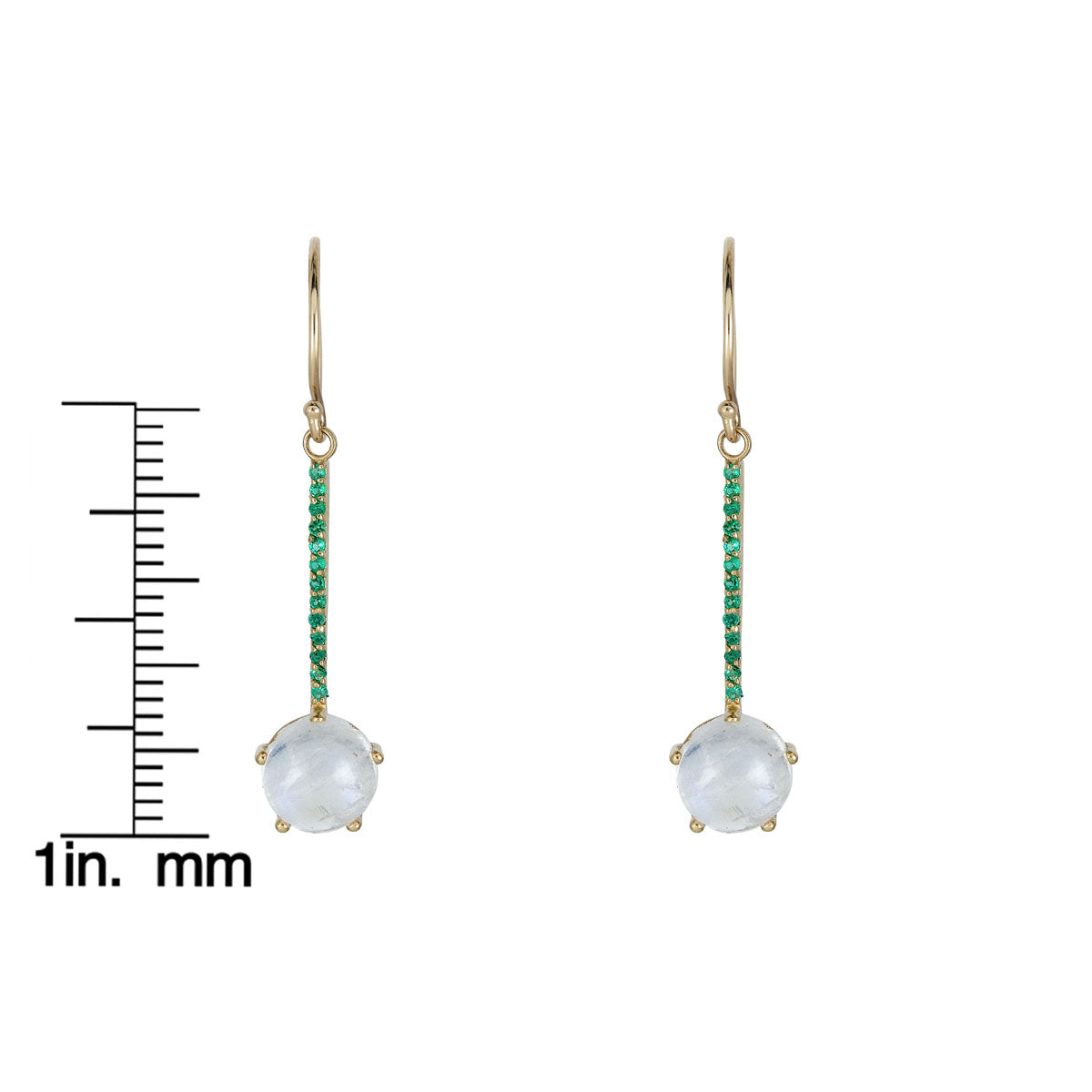 emerald moonstone pendulum earrings scale measurement