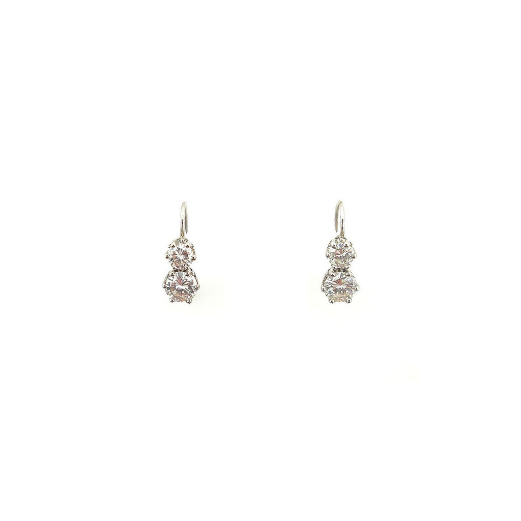 gold 2 two double diamind drop earrings PRR102 14KW