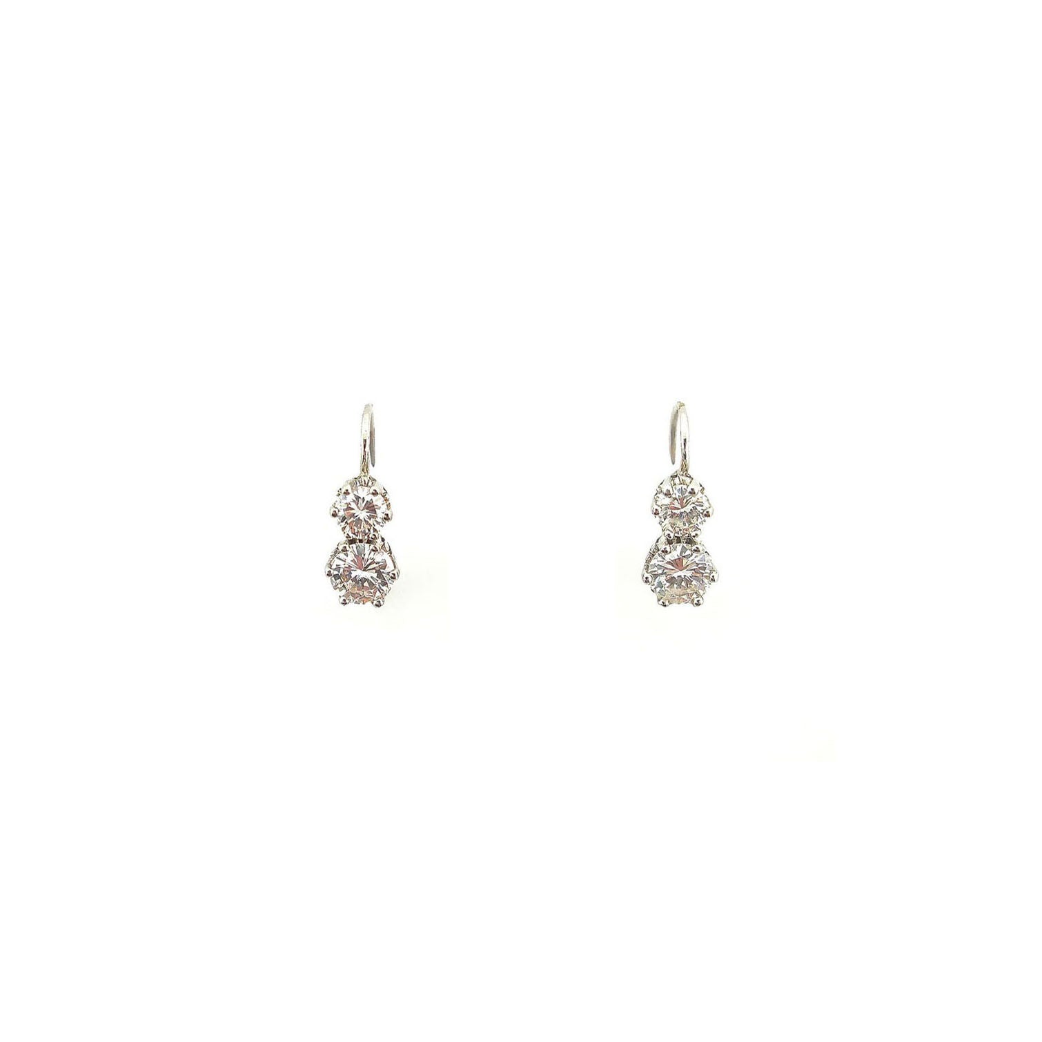 gold 2 two double diamind drop earrings PRR102 14KW