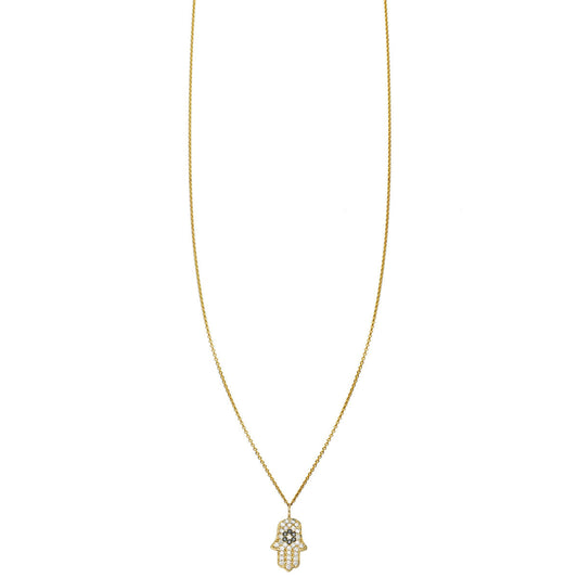 gold diamond designer hamsa hand charm womens necklace PRN 001