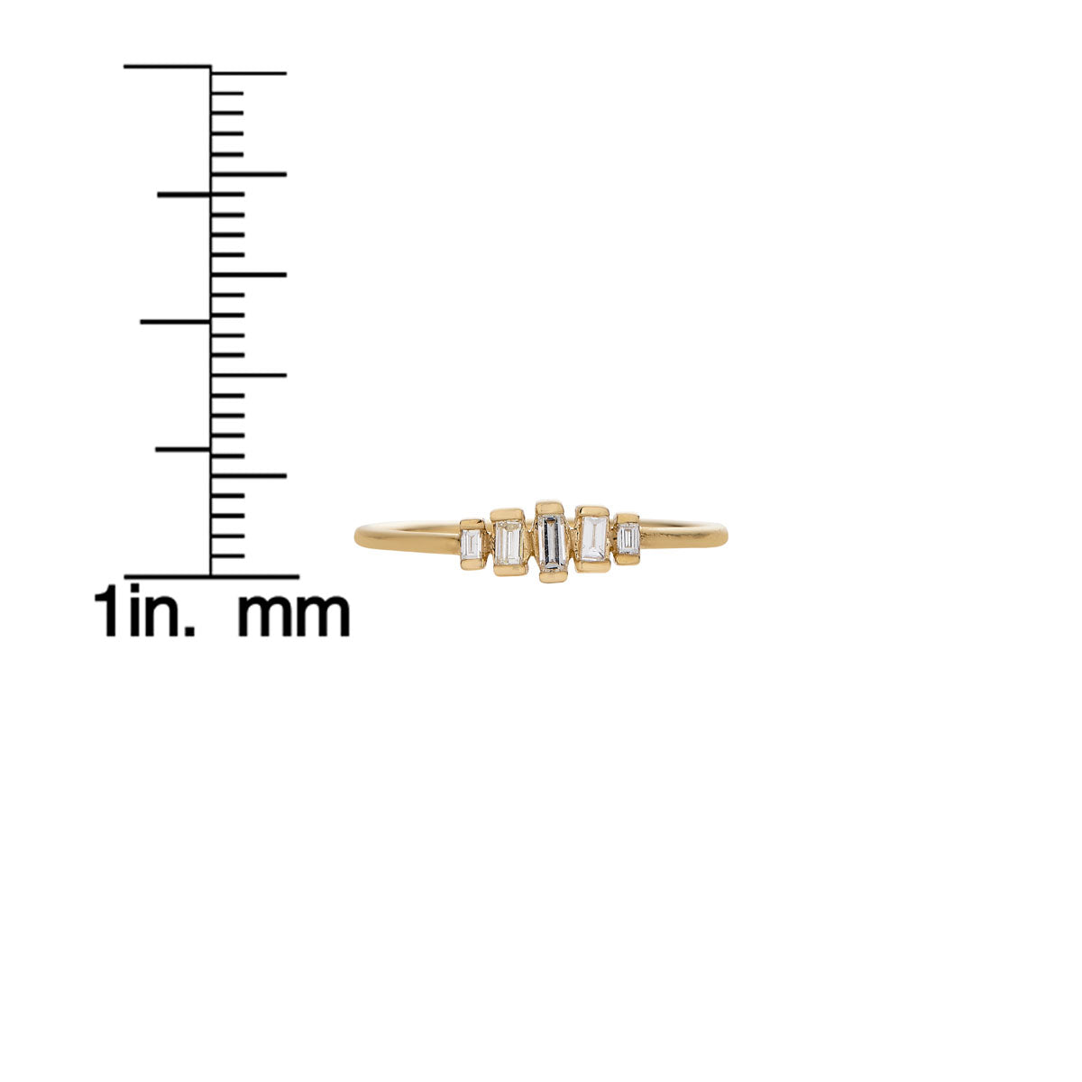 graduated diamond baguette gold ring measurement