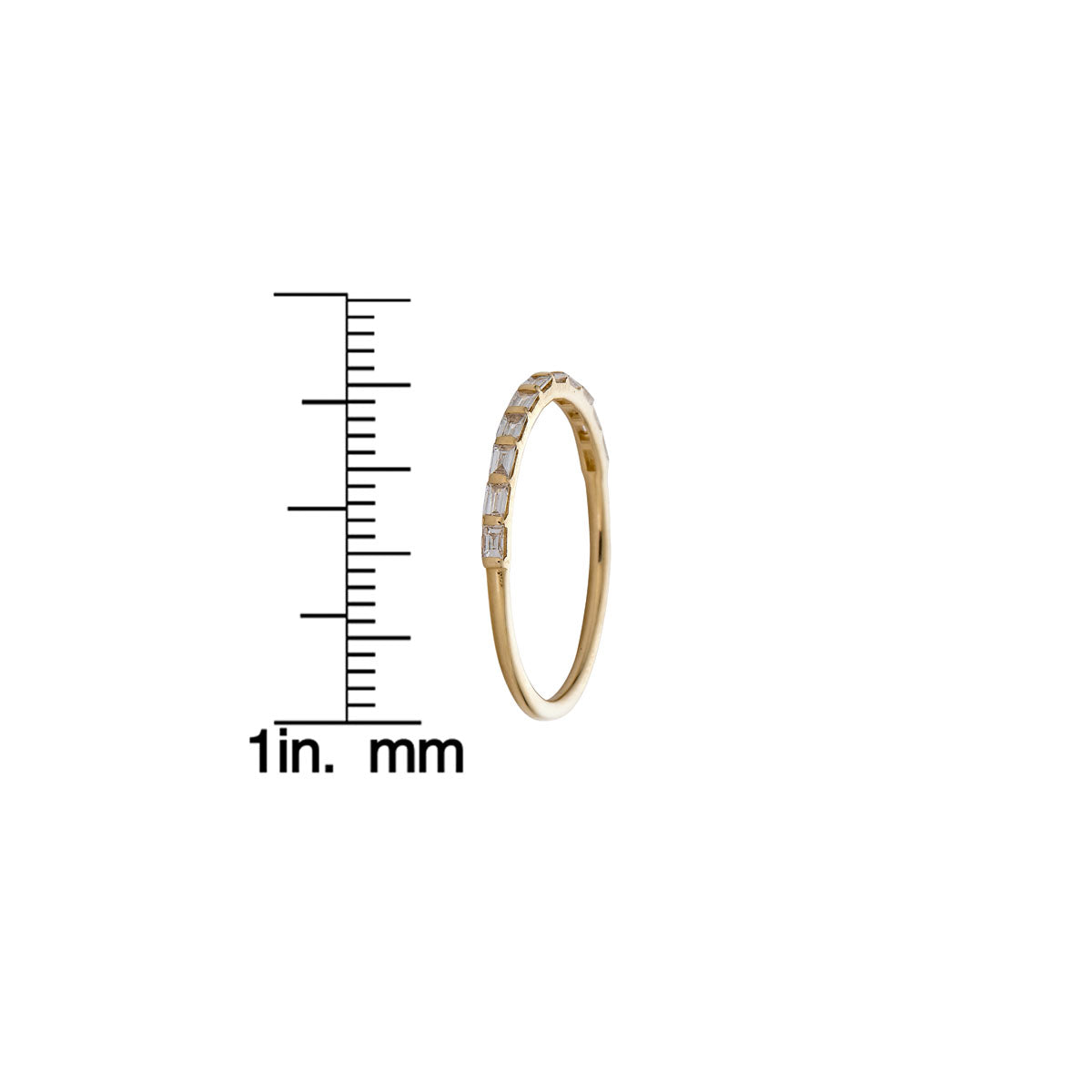 half eternity baguette gold ring side view measurement