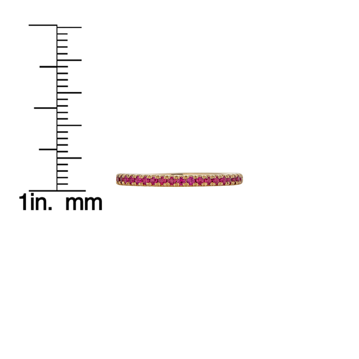 Half eternity ruby gold band ring with measurement guide, slim 14k gold band set with rubies