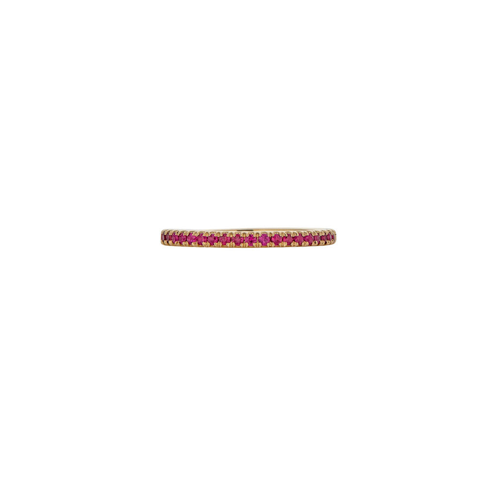 Half eternity ruby ring in solid 14K gold, vibrant rubies in a sleek band, perfect stacked or worn solo
