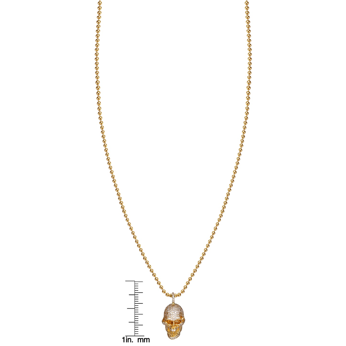 large diamond skull gold necklace with ruler