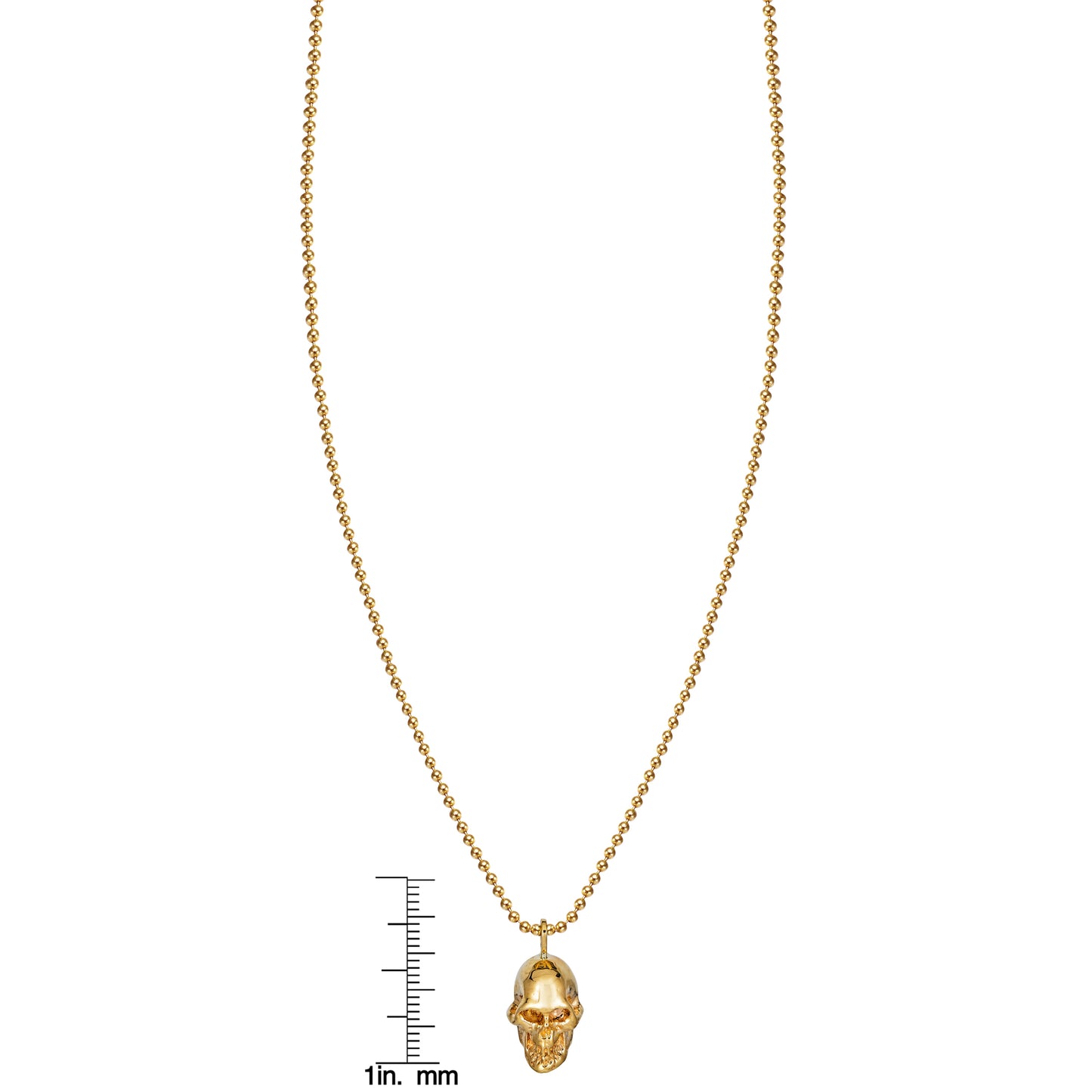 large gold skull necklace with ruler