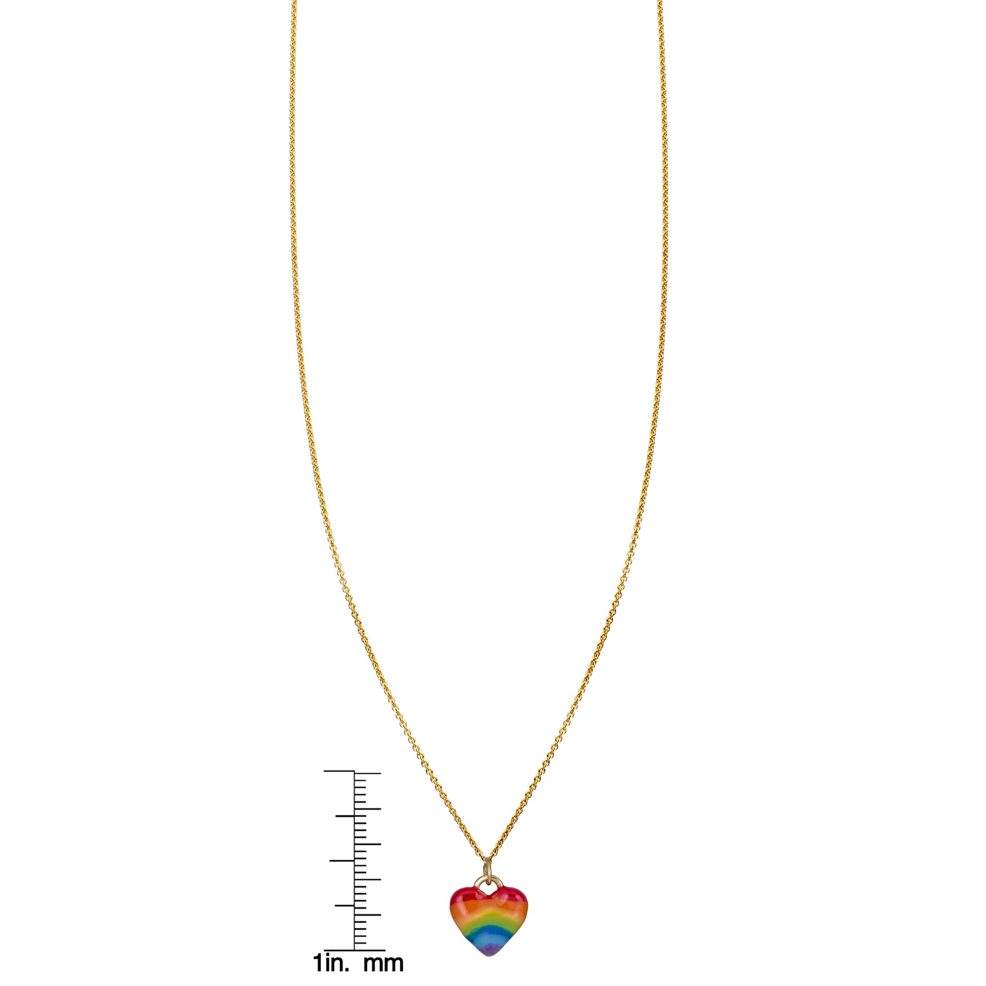 limited edition large enamel gold rainbow heart necklace with ruler
