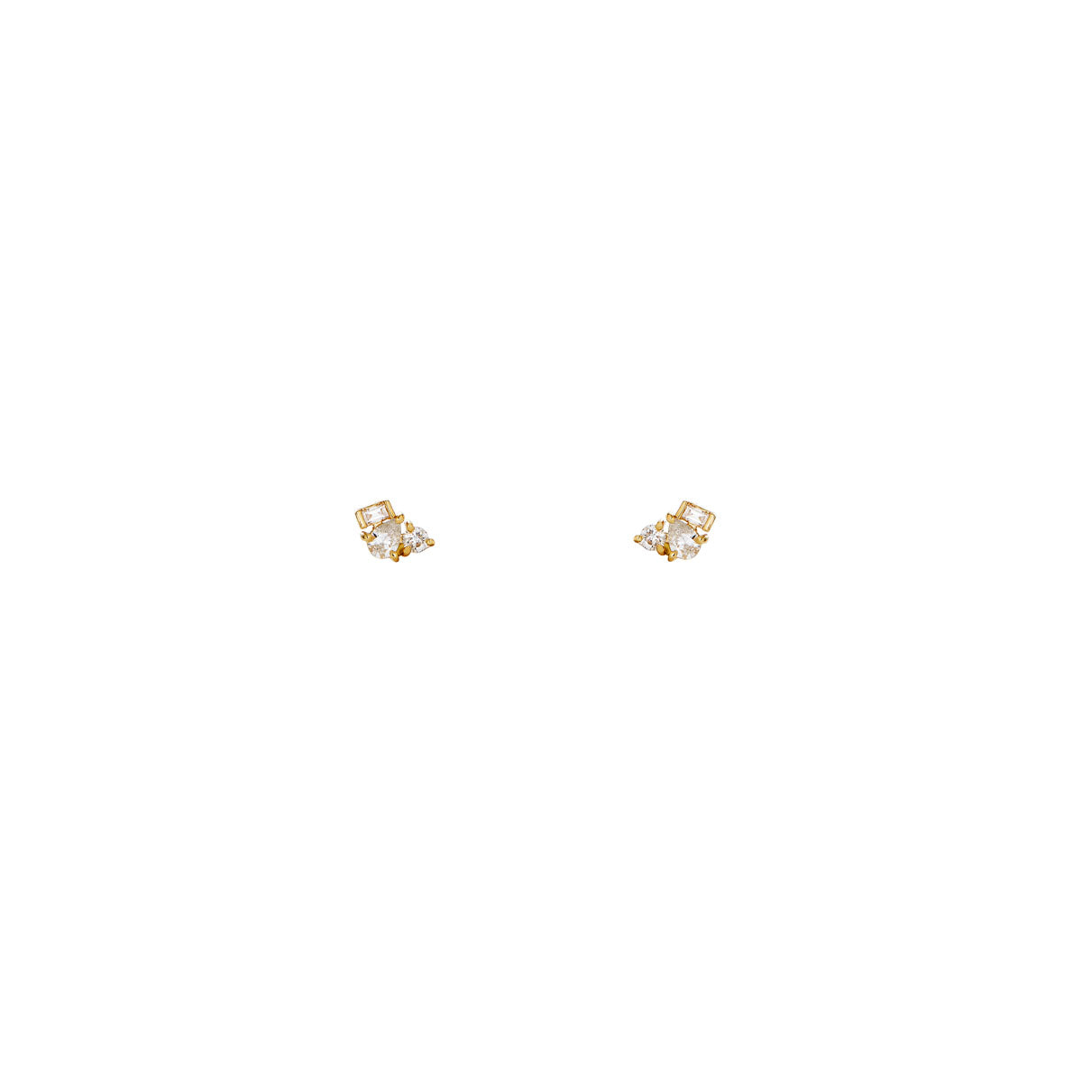 marquis baguette round diamond stud gold earrings