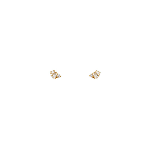 marquis baguette round diamond stud gold earrings