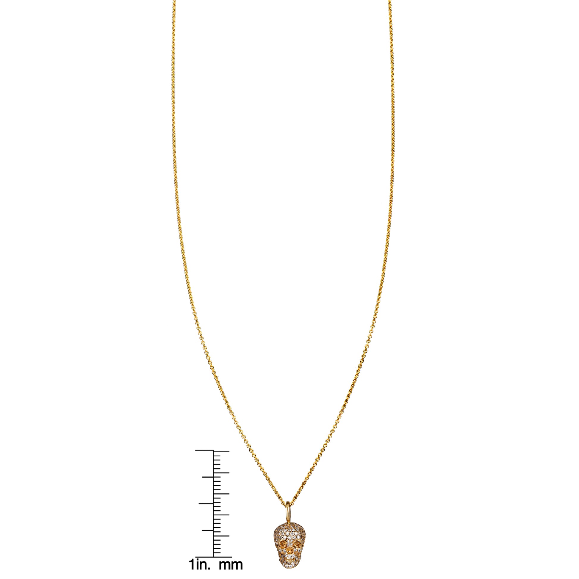 medium diamond skull gold necklace with ruler