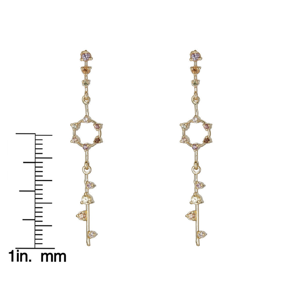 multicolor sapphire star pendulum earrings scale measurement