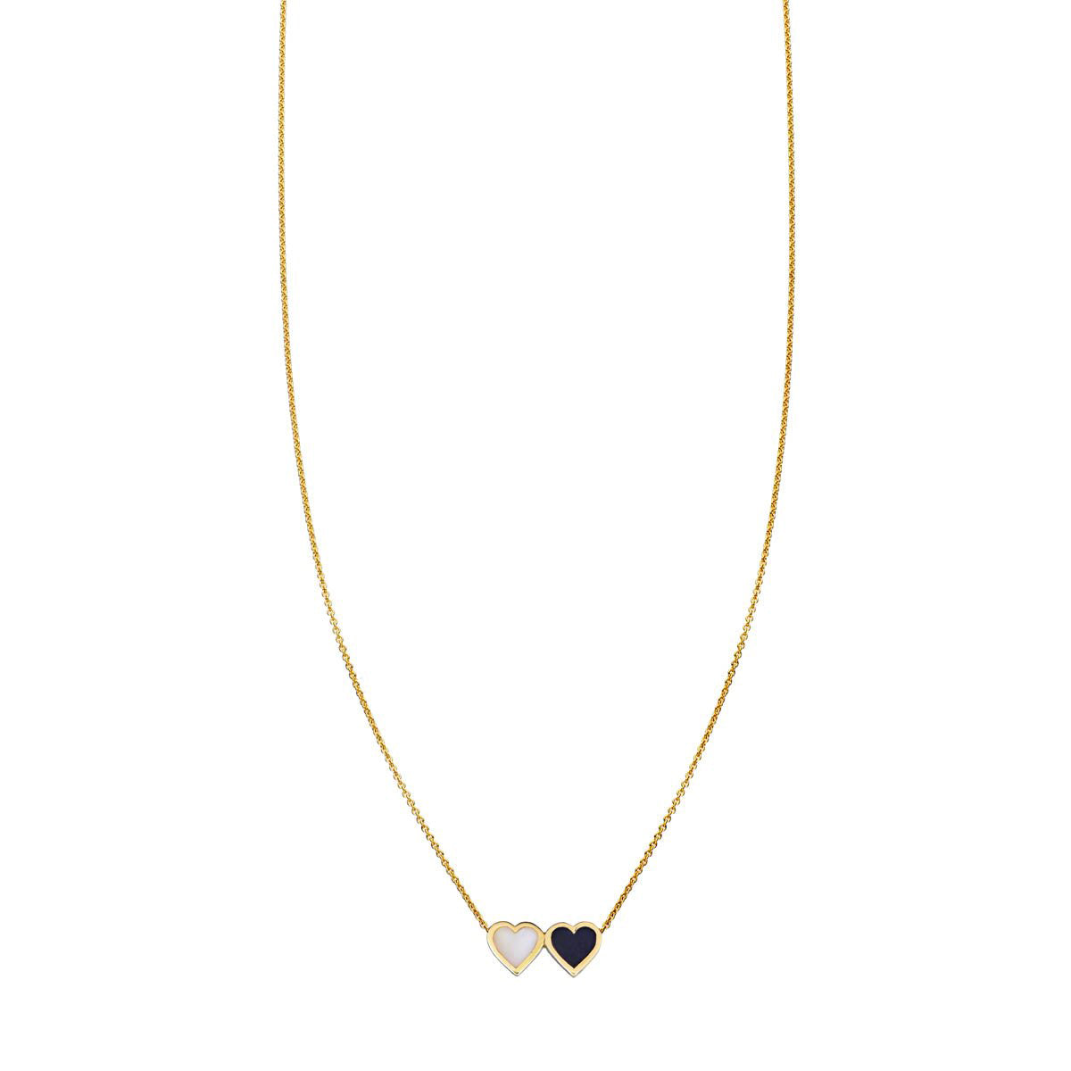 onyx _ white jade double heart necklace PRN 247 ONYX