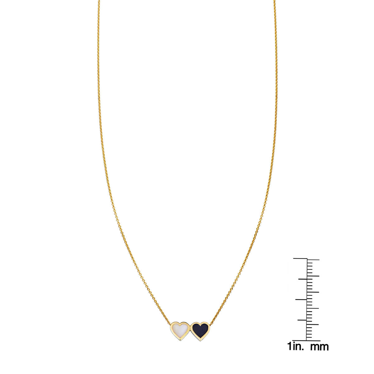 onyx _ white jade double heart necklace with ruler