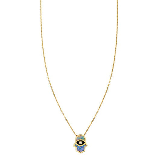 opal hamsa onyx evil eye necklace