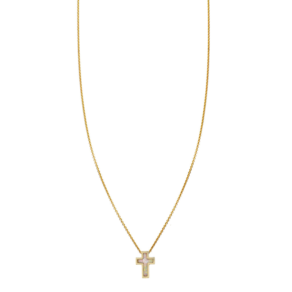 opal inlaid cross necklace