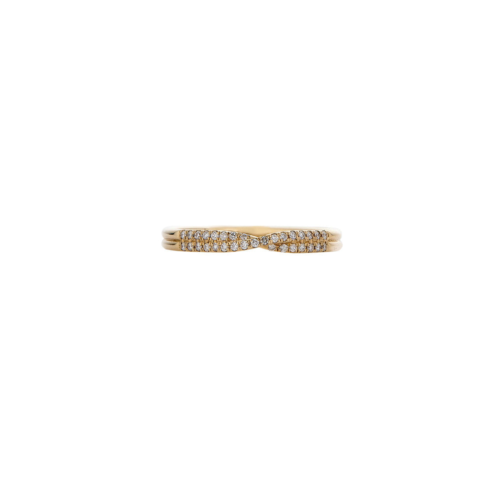 pave diamond crossover gold ring