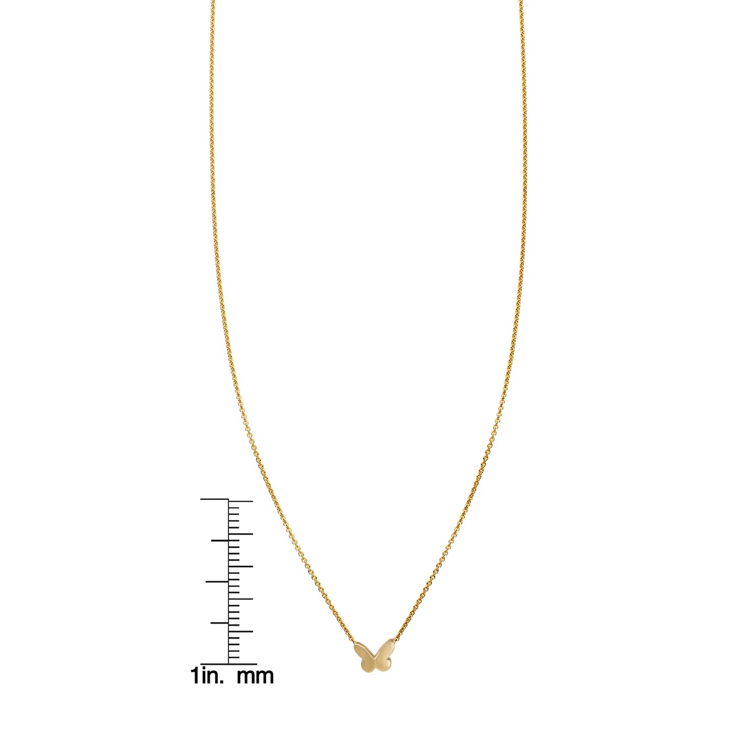 petite gold butterfly necklace with ruler