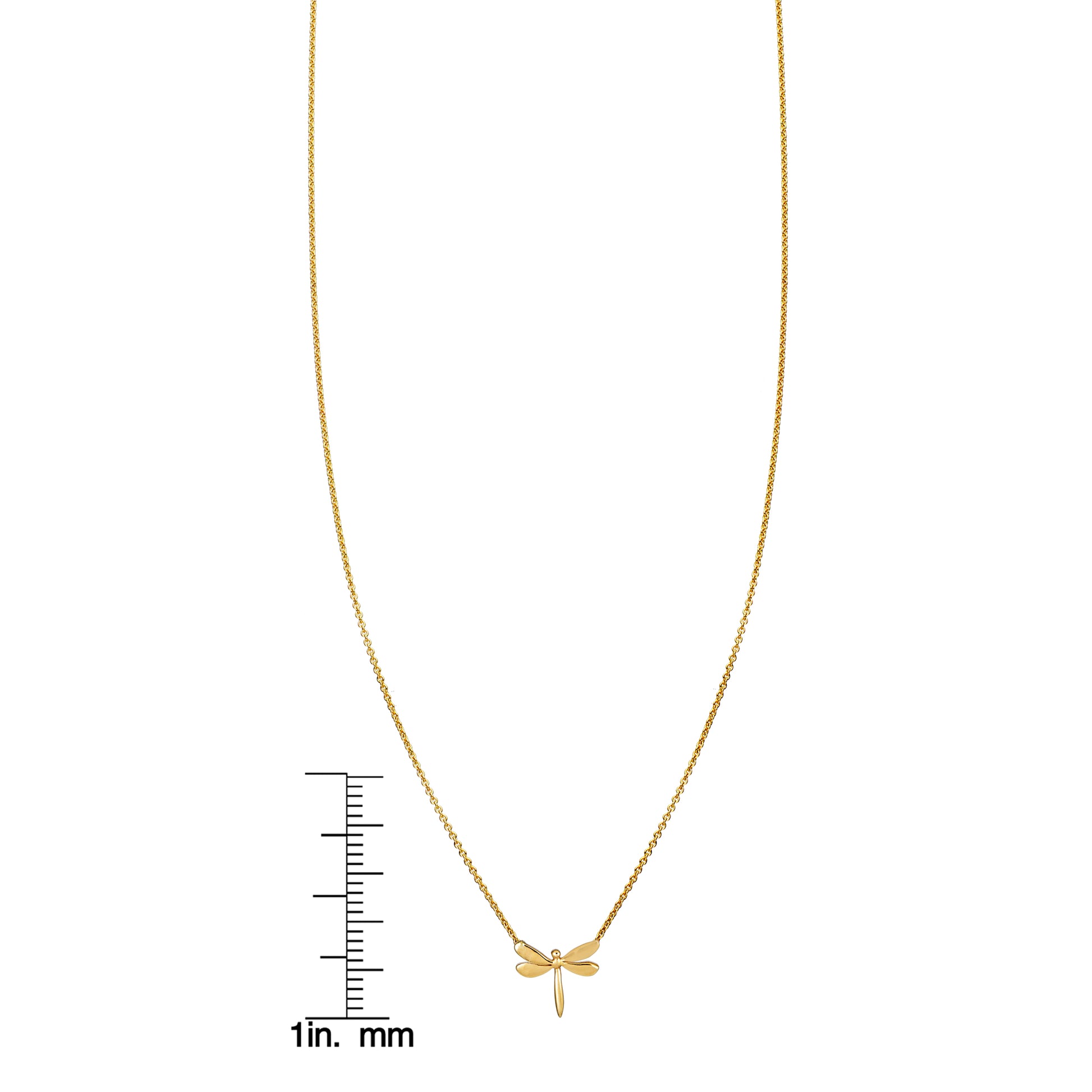 petite gold dragonfly necklace with ruler