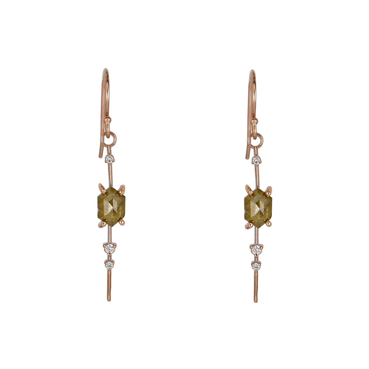 raw round diamond pendulum earrings