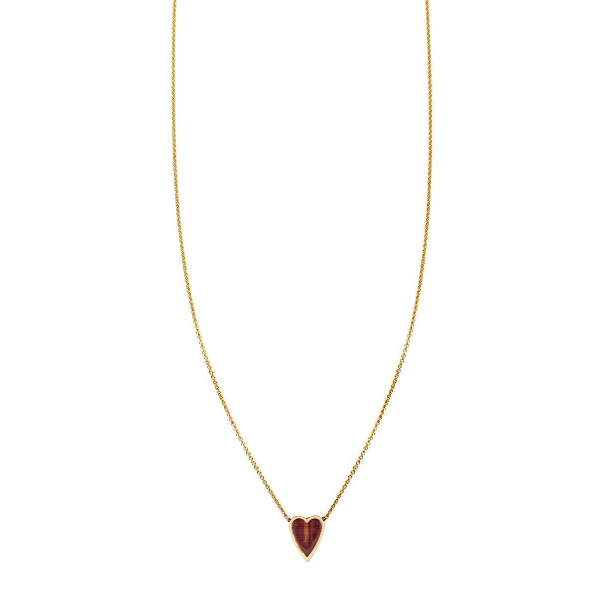 red tiger_s eye inlay long heart necklace PRN 536 RTE