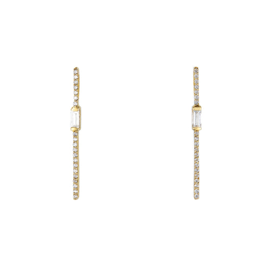 round baguette diamond drop bar earrings