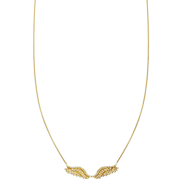 Gold pave' diamond angel wings pendant necklace