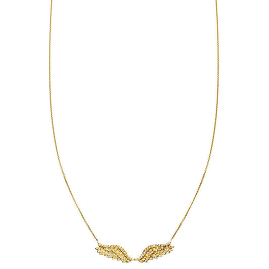 Gold pave' diamond angel wings pendant necklace