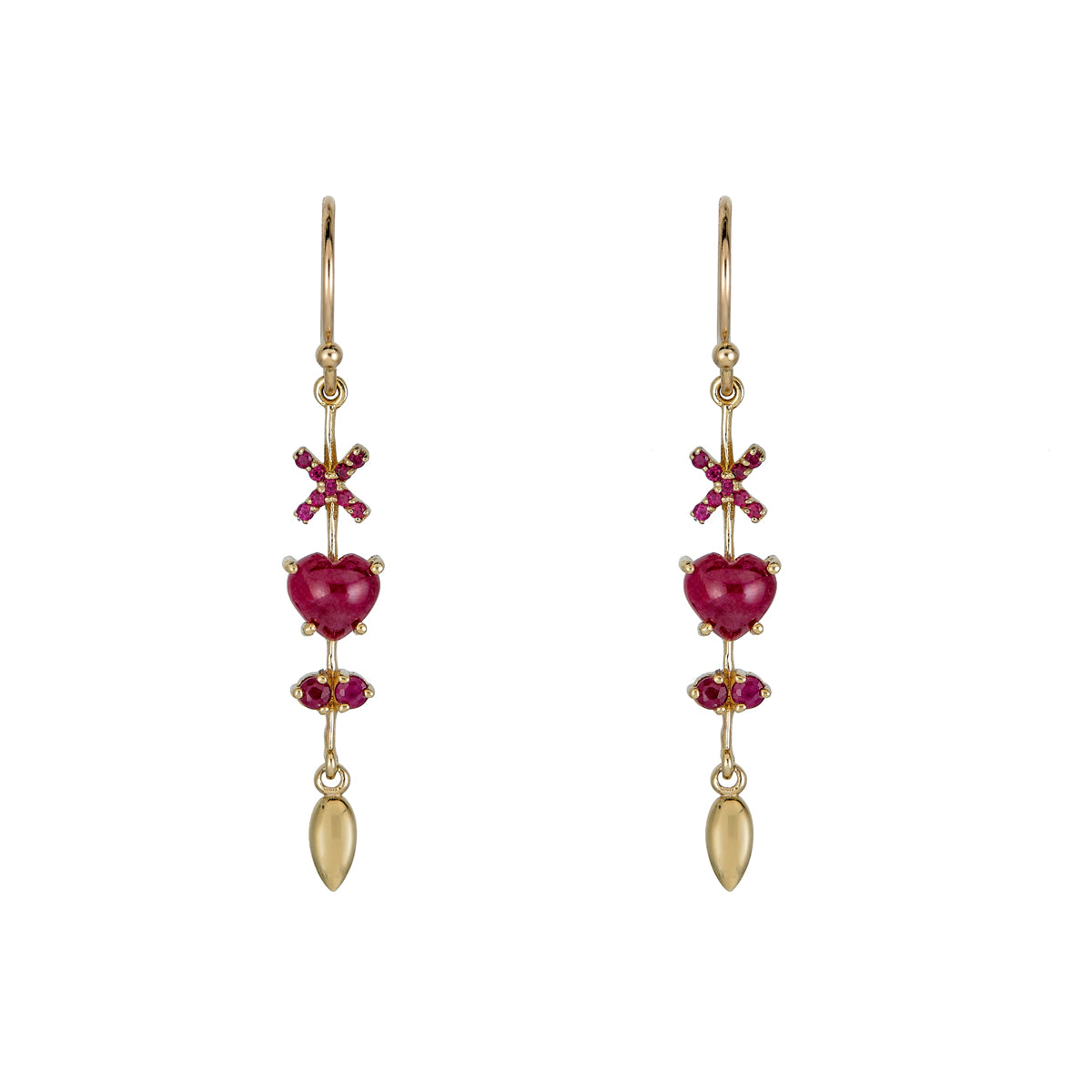 ruby heart pendulum earrings