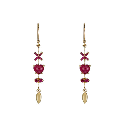ruby heart pendulum earrings