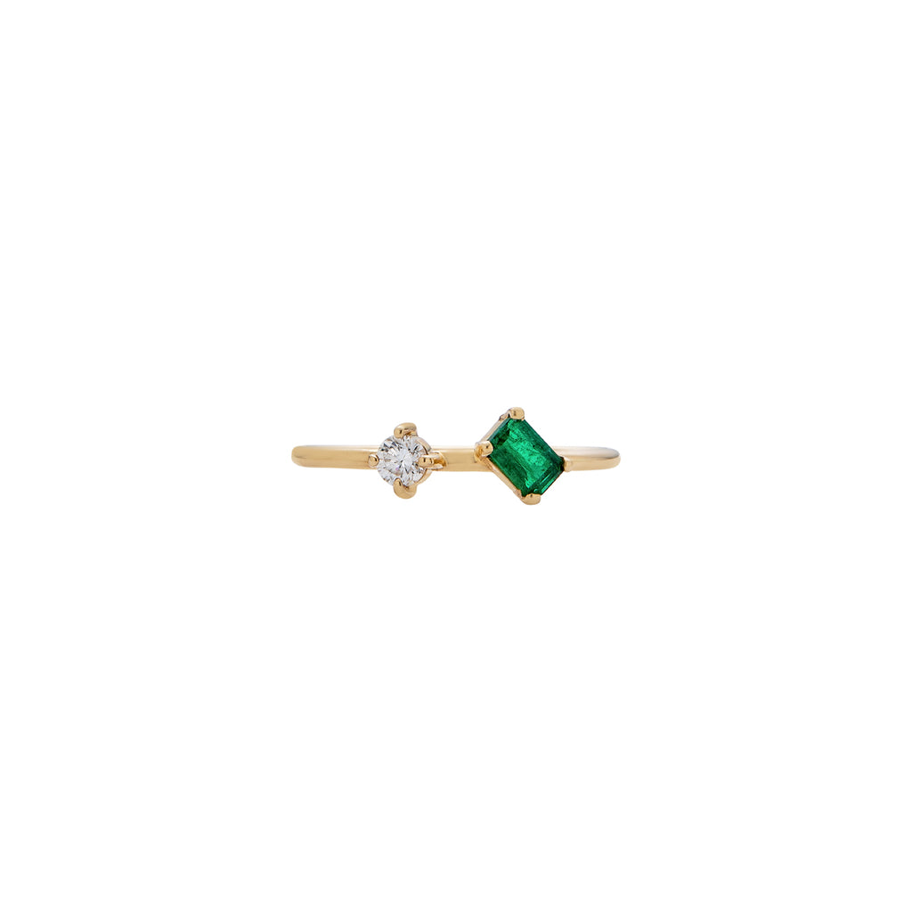 sideways emerald and diamond ring